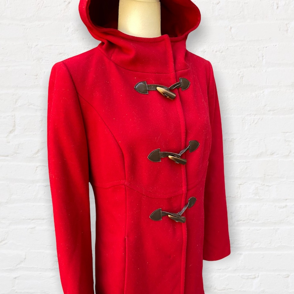 United Colors of Benetton Red Wool Toggle Hooded Coat - Picture 3 of 8